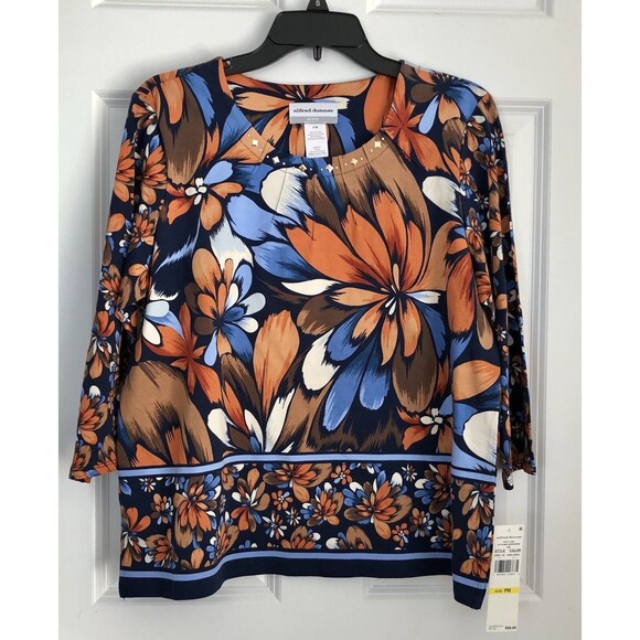 ALFRED DUNNER TOPS PETITE MEDIUM FLORAL PULLOVER 3/4 SLEEVES AUTUMN WEEKEND - Picture 2 of 9